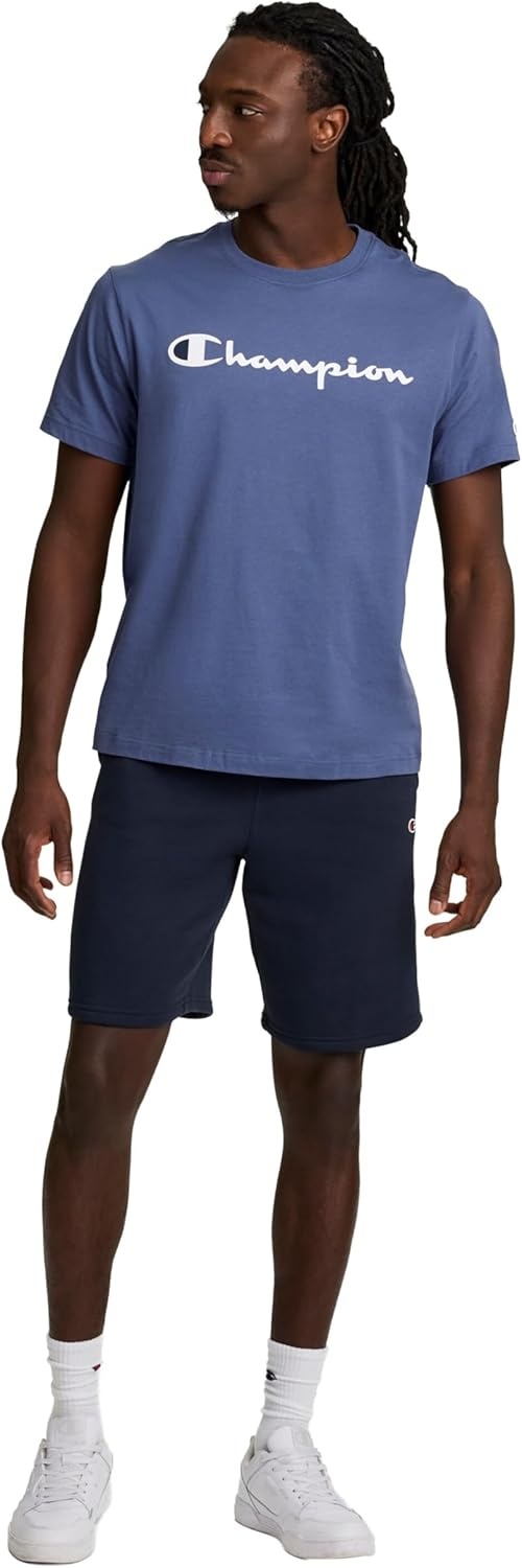 image:imageChampion Mens Graphic Short Sleeve TShirt Standard Fit Classic Script Logo Midweight 100 CottonCoastal Fjord