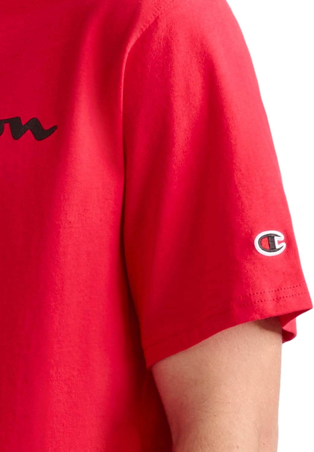 image:imageChampion Mens Graphic Short Sleeve TShirt Standard Fit Classic Script Logo Midweight 100 CottonTango Red