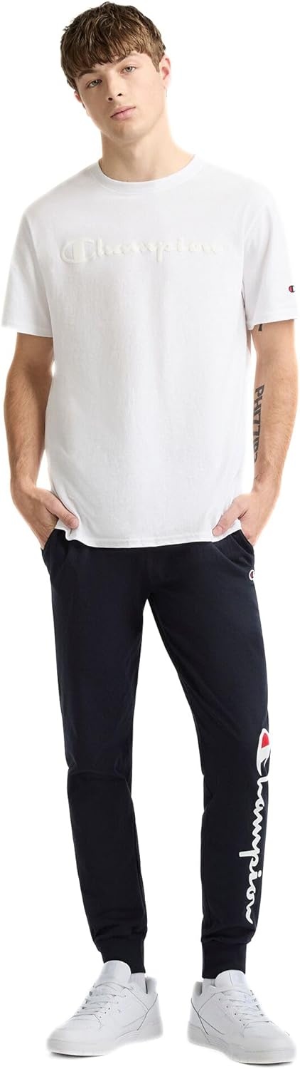 image:imageChampion Mens Graphic Short Sleeve TShirt Standard Fit Tonal Script Logo Midweight 100 CottonBright White