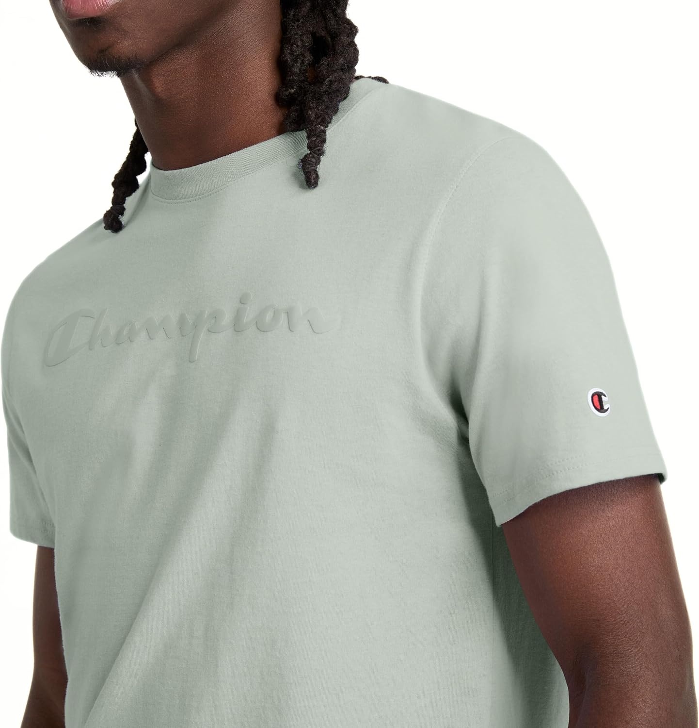 image:imageChampion Mens Graphic Short Sleeve TShirt Standard Fit Tonal Script Logo Midweight 100 CottonClever Sage