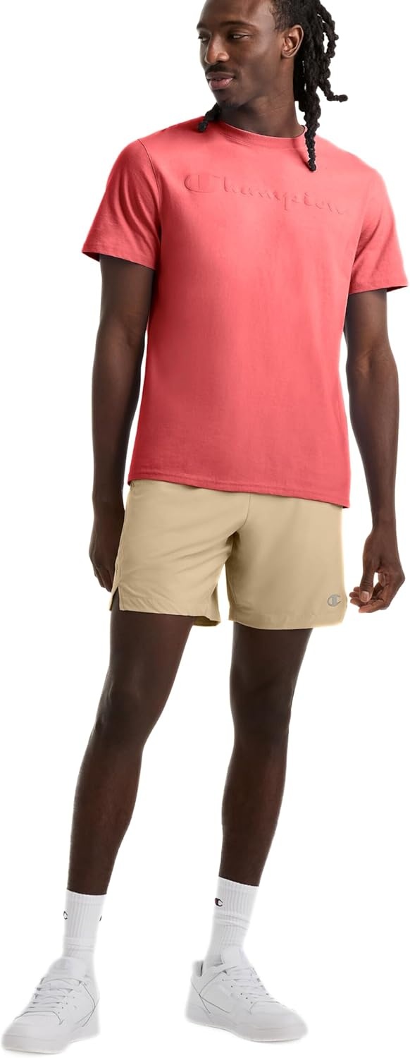 image:imageChampion Mens Graphic Short Sleeve TShirt Standard Fit Tonal Script Logo Midweight 100 CottonCozy Brick Red