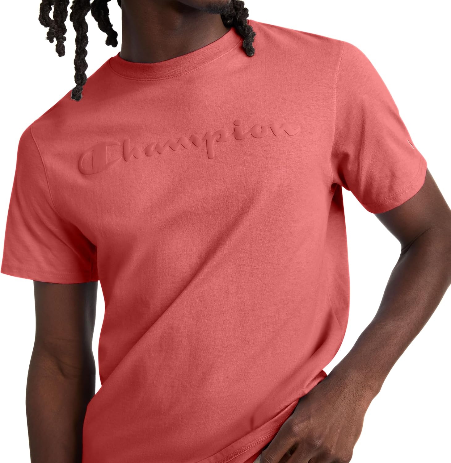 image:imageChampion Mens Graphic Short Sleeve TShirt Standard Fit Tonal Script Logo Midweight 100 CottonCozy Brick Red