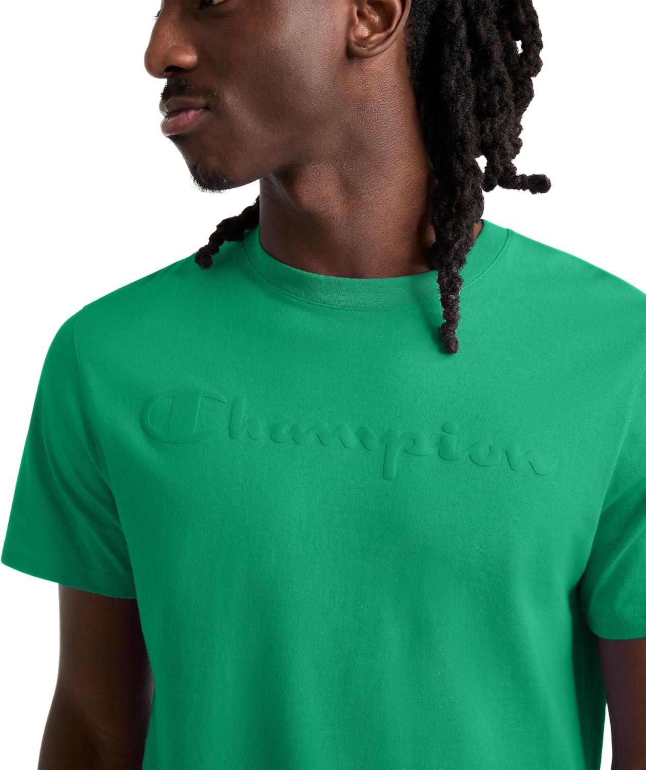 image:imageChampion Mens Graphic Short Sleeve TShirt Standard Fit Tonal Script Logo Midweight 100 CottonGreen Field