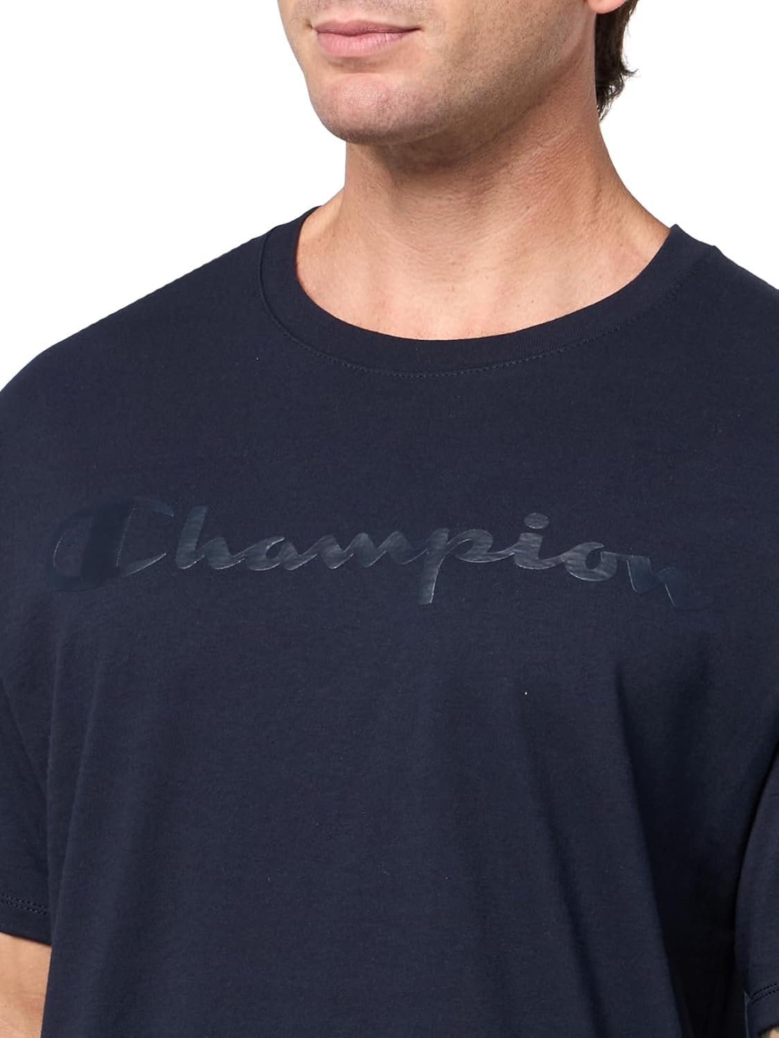 image:imageChampion Mens Graphic Short Sleeve TShirt Standard Fit Tonal Script Logo Midweight 100 CottonNavy Tonal Script Logo