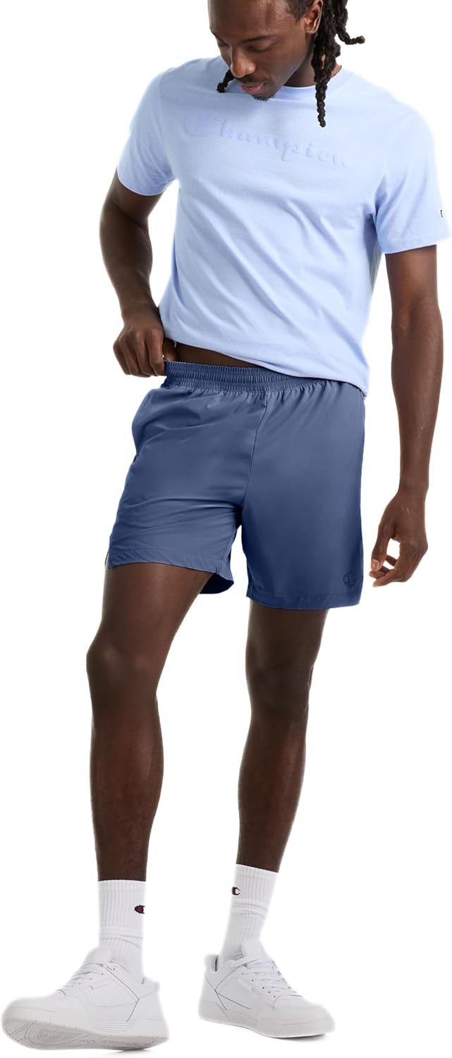 image:imageChampion Mens Graphic Short Sleeve TShirt Standard Fit Tonal Script Logo Midweight 100 CottonPewter Blue