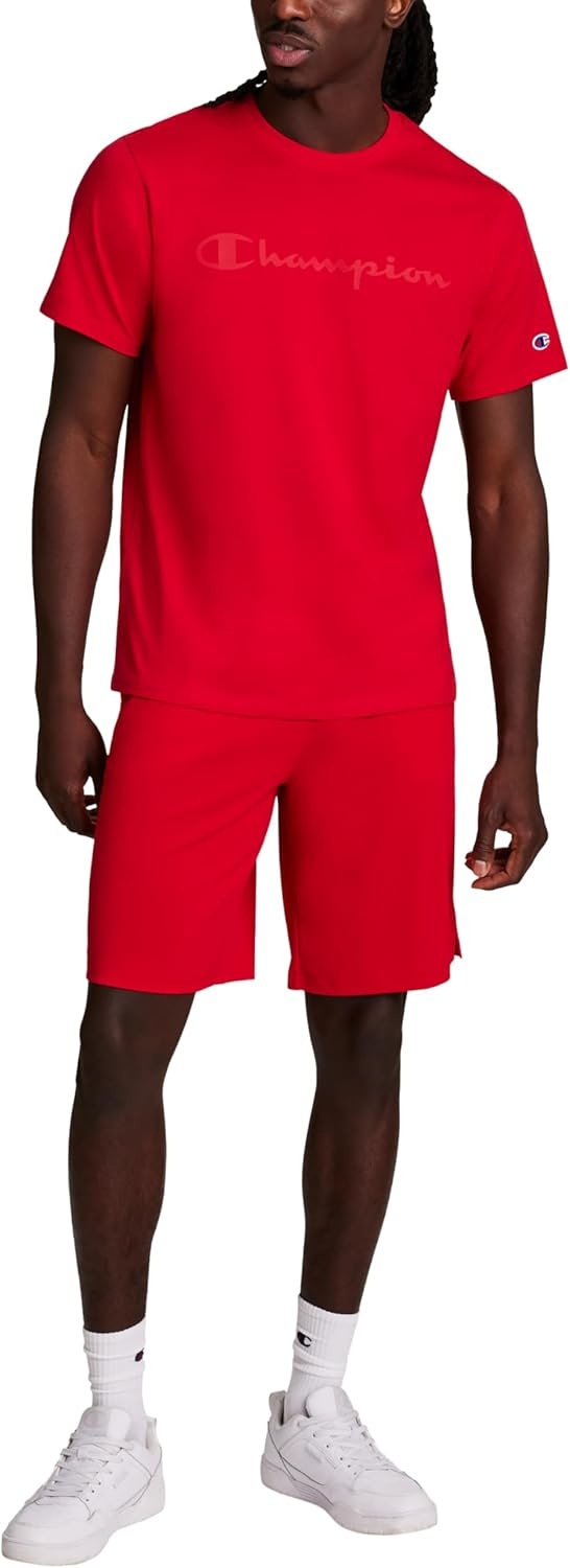 image:imageChampion Mens Graphic Short Sleeve TShirt Standard Fit Tonal Script Logo Midweight 100 CottonTango Red