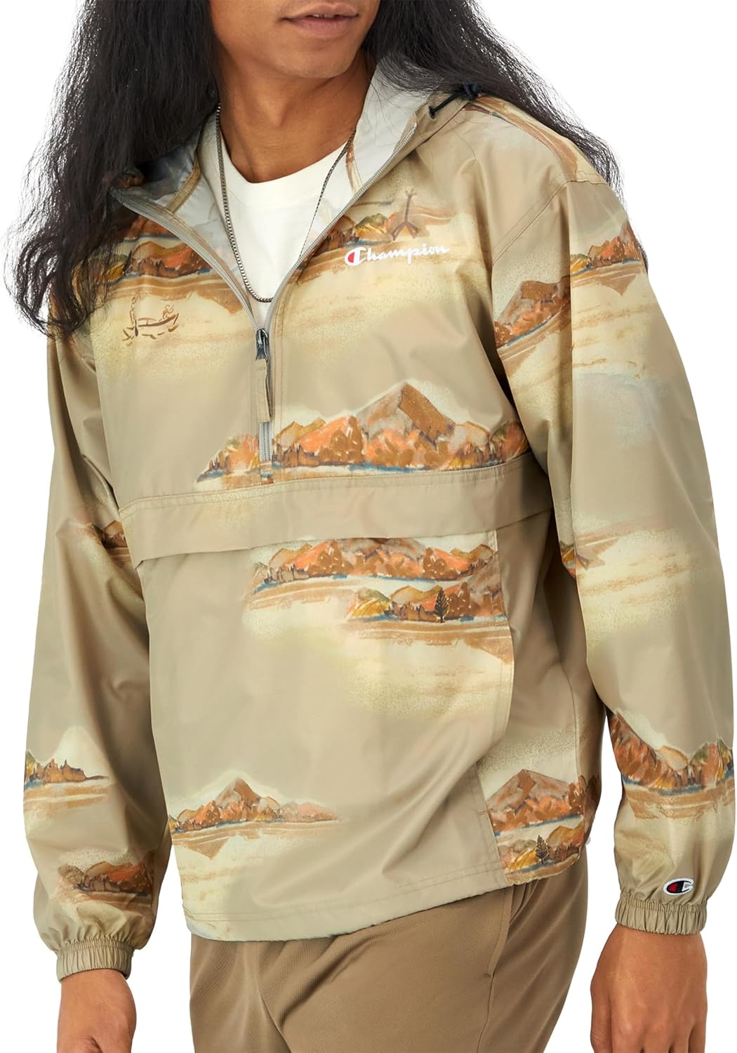 image:imageChampion Mens Jacket Stadium Fullzip Jacket Wind Resistant Water Resistant Jacket for MenArctic Cold Beige Small Script