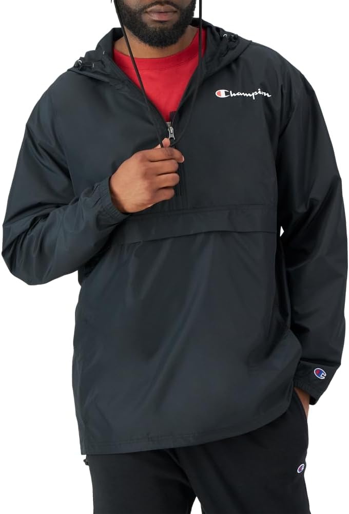 image:imageChampion Mens Jacket Stadium Fullzip Jacket Wind Resistant Water Resistant Jacket for MenBlack Small Script