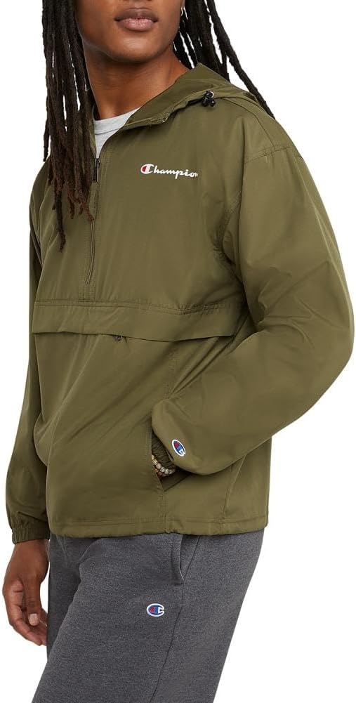 image:imageChampion Mens Jacket Stadium Fullzip Jacket Wind Resistant Water Resistant Jacket for MenCargo Olive Small Small Script Logo
