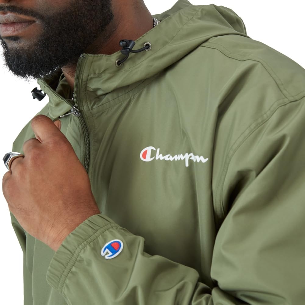 image:imageChampion Mens Jacket Stadium Fullzip Jacket Wind Resistant Water Resistant Jacket for MenCargo Olive Small Small Script Logo