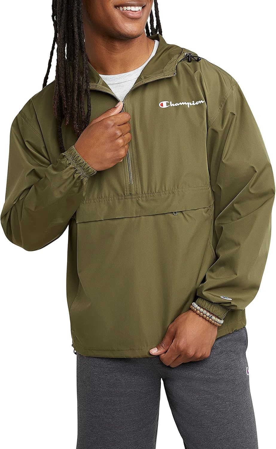 image:imageChampion Mens Jacket Stadium Fullzip Jacket Wind Resistant Water Resistant Jacket for MenCargo Olive Small Small Script Logo