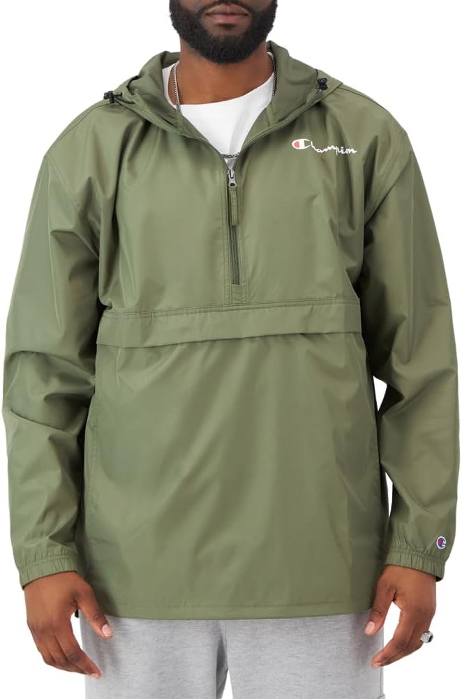 image:imageChampion Mens Jacket Stadium Fullzip Jacket Wind Resistant Water Resistant Jacket for MenCargo Olive Small Small Script Logo