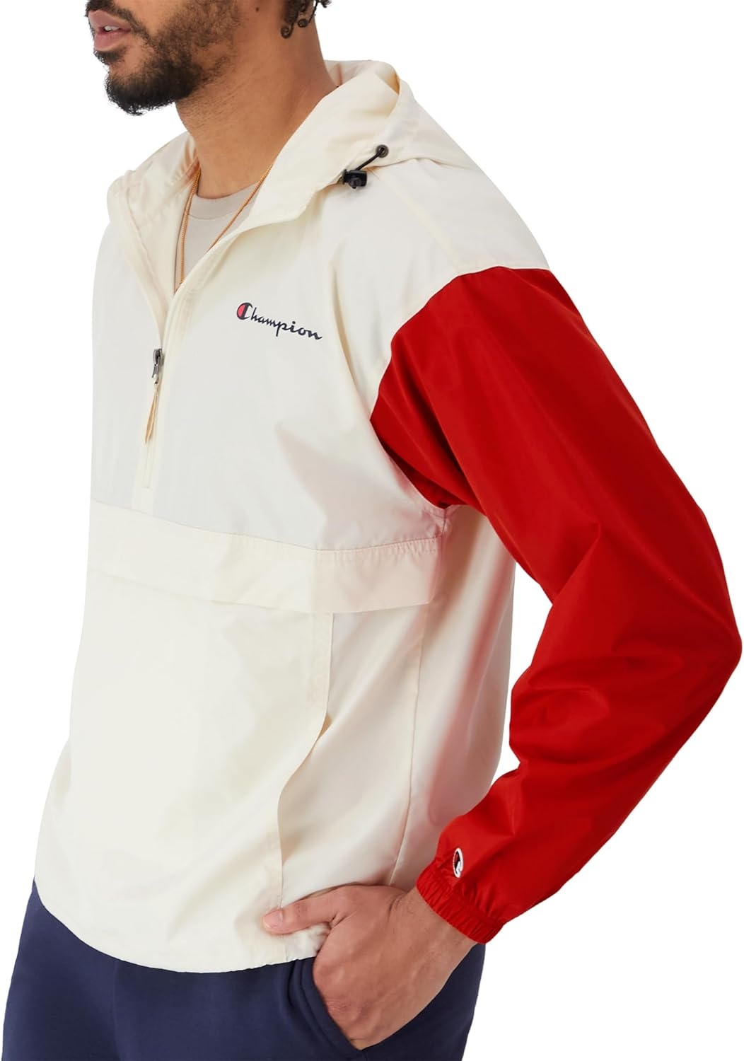 image:imageChampion Mens Jacket Stadium Fullzip Jacket Wind Resistant Water Resistant Jacket for MenNaturalBlackEclipse Red Small Script