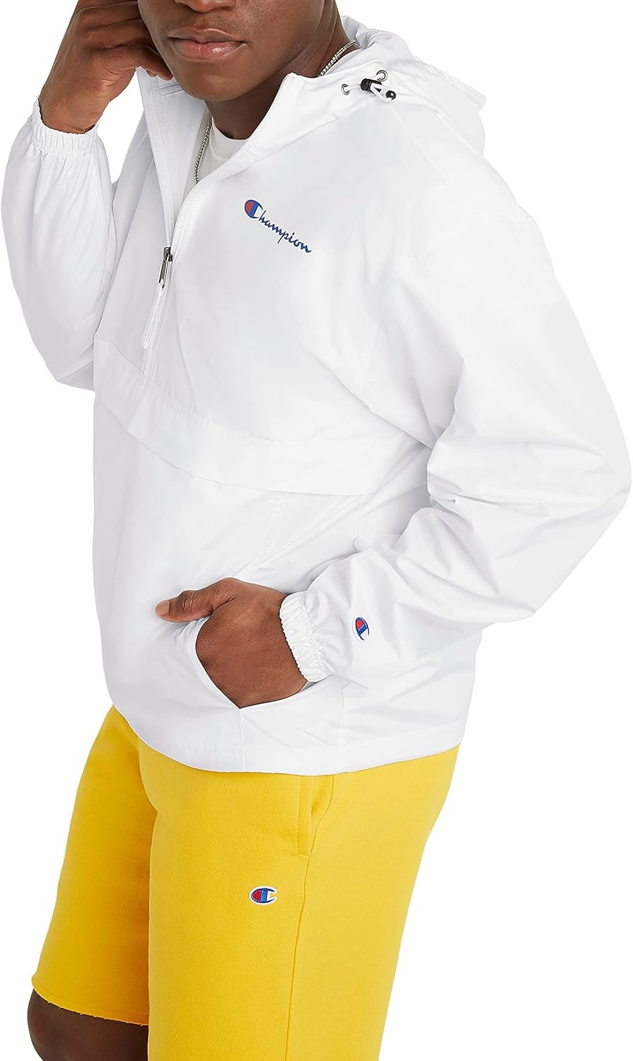 image:imageChampion Mens Jacket Stadium Fullzip Jacket Wind Resistant Water Resistant Jacket for MenWhite Small Script