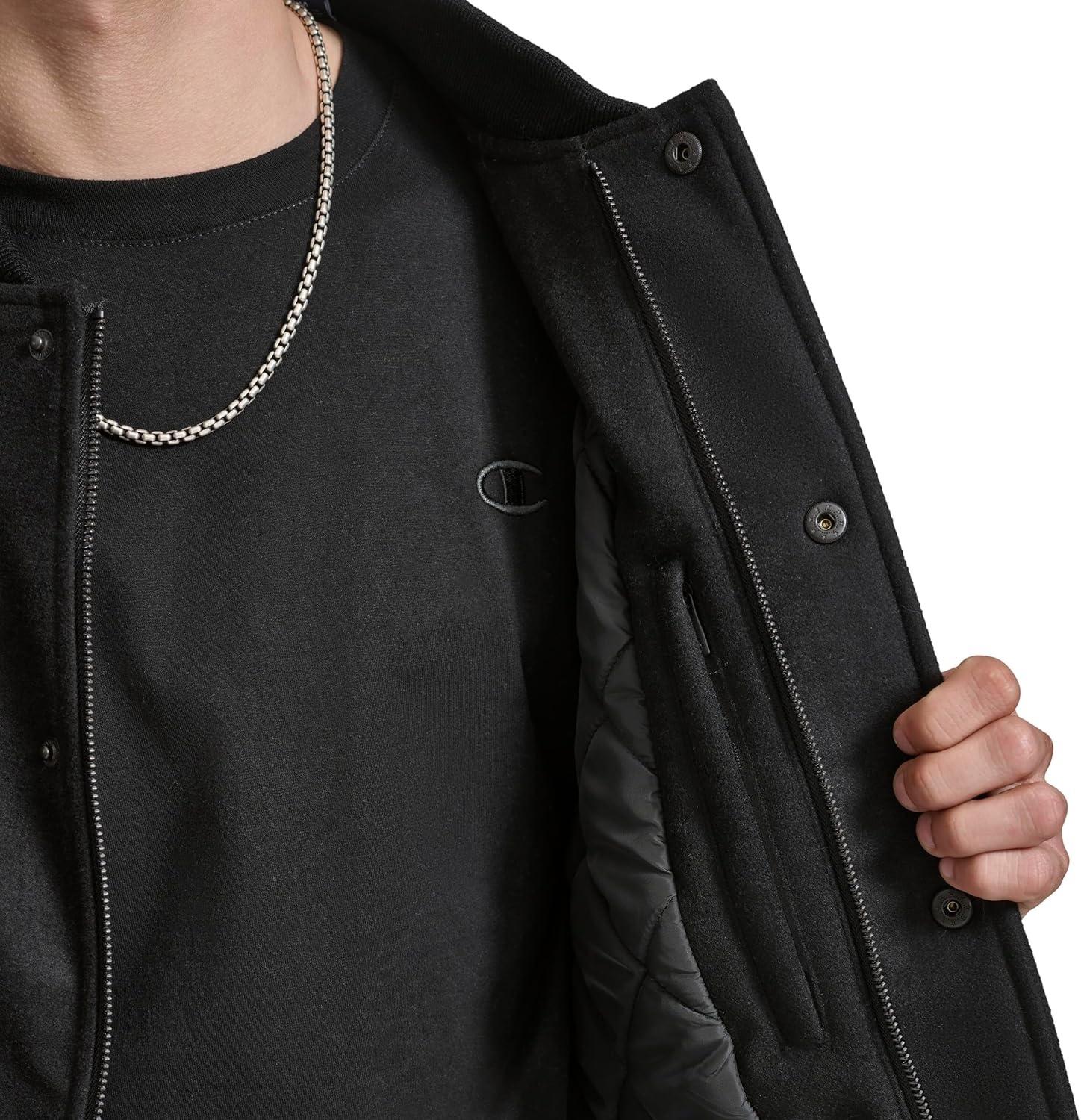 image:imageChampion Mens Letterman Varsity Bomber Jacket With Faux Leather SleevesBlack