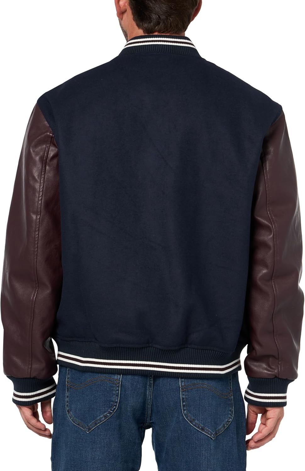 image:imageChampion Mens Letterman Varsity Bomber Jacket With Faux Leather SleevesNavy Burgundy