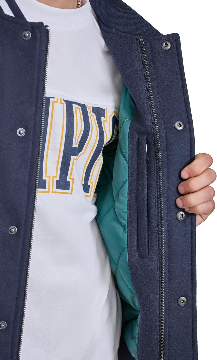 image:imageChampion Mens Letterman Varsity Bomber Jacket With Quilted Lining amp Embroidered SleevesNavyWhite