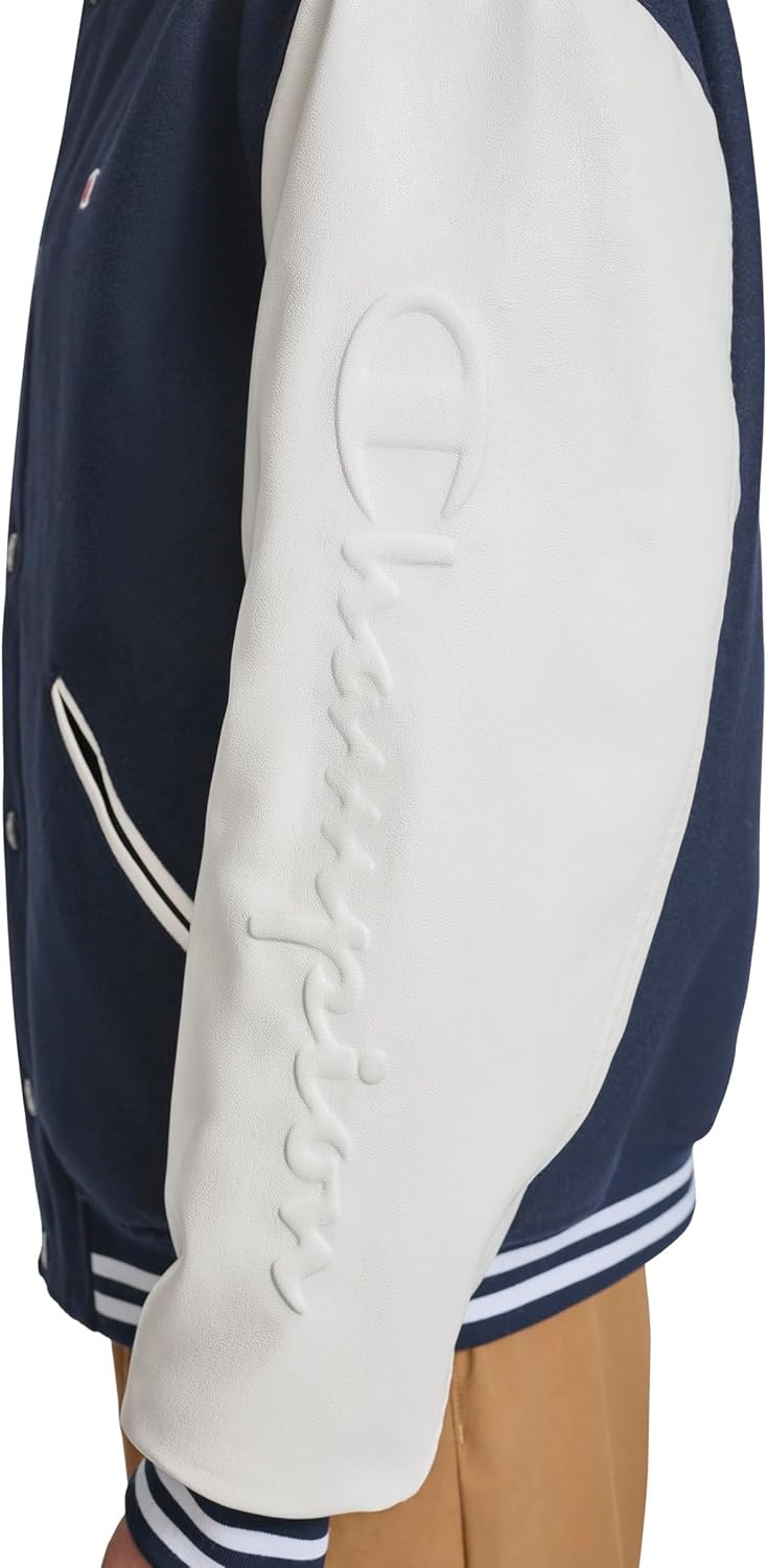 image:imageChampion Mens Letterman Varsity Bomber Jacket With Quilted Lining amp Embroidered SleevesNavyWhite