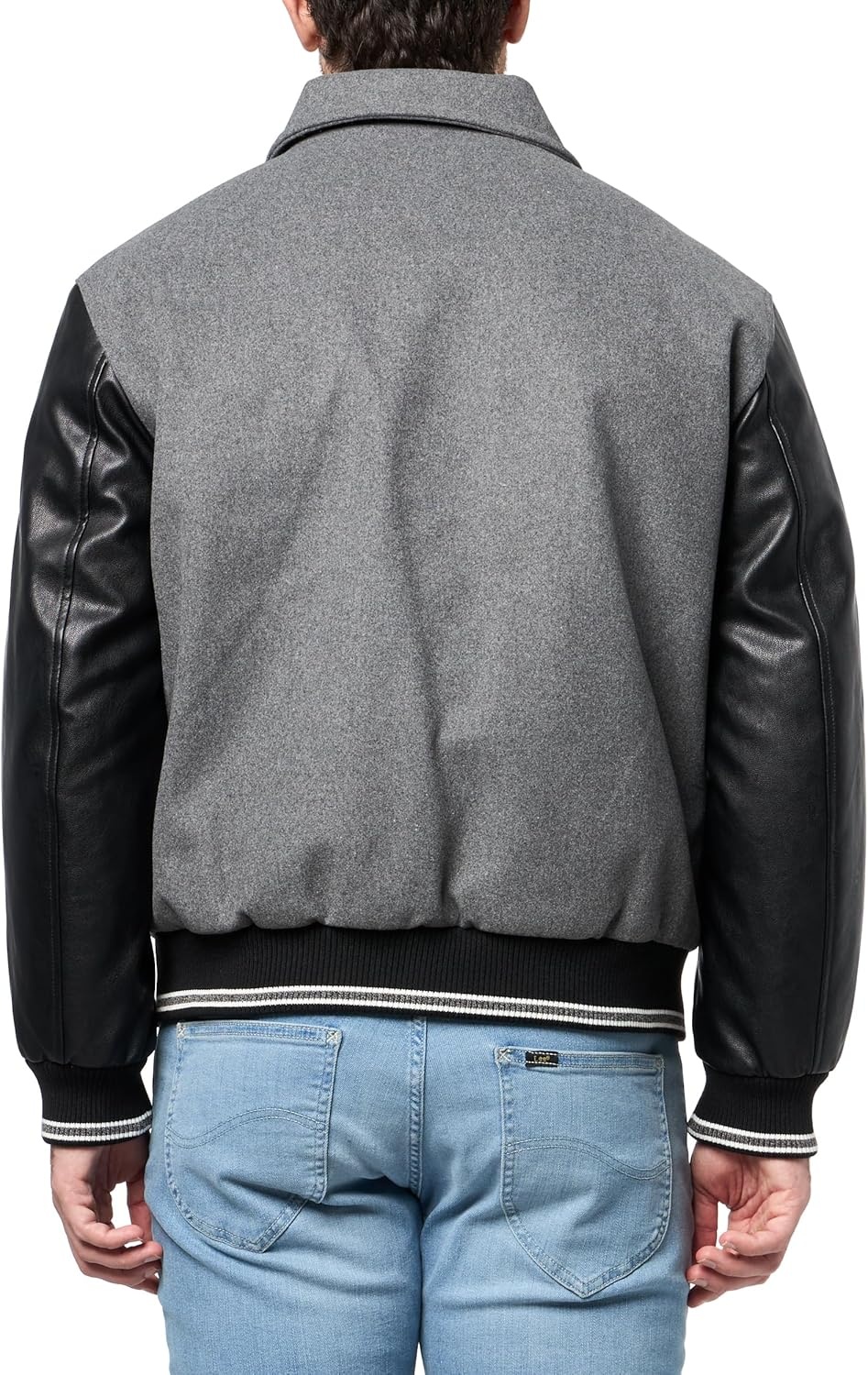 image:imageChampion Mens Letterman Varsity Bomber Zipper Closure Jacket With Faux Leather SleevesHeather Grey Black