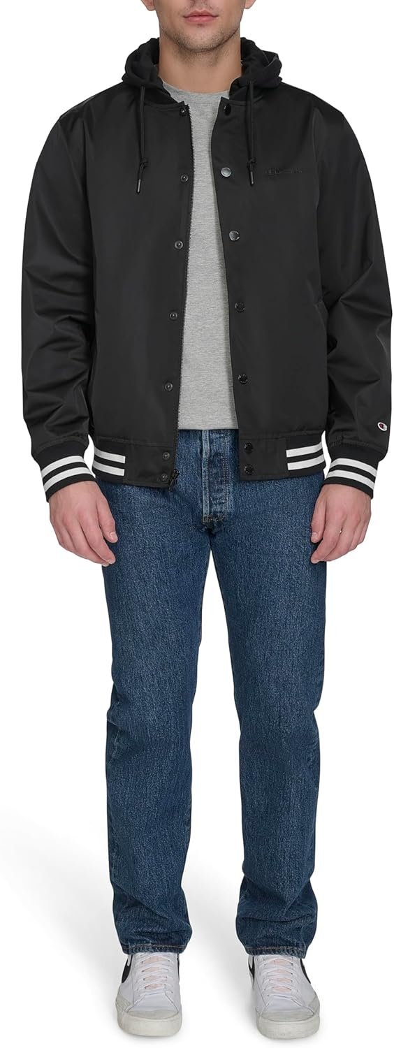 image:imageChampion Mens Lightweight Varsity Jacket With Jersey HoodBlack