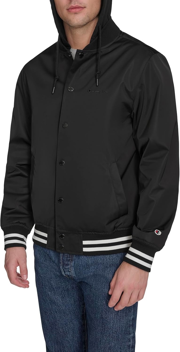 image:imageChampion Mens Lightweight Varsity Jacket With Jersey HoodBlack