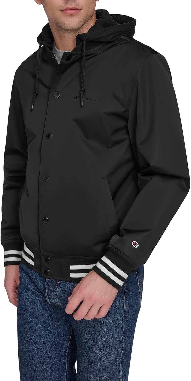 image:imageChampion Mens Lightweight Varsity Jacket With Jersey HoodBlack