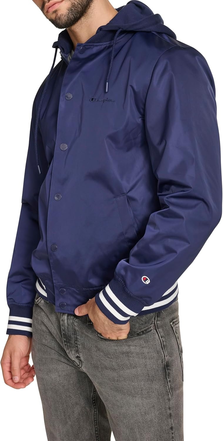 image:imageChampion Mens Lightweight Varsity Jacket With Jersey HoodPeacoat