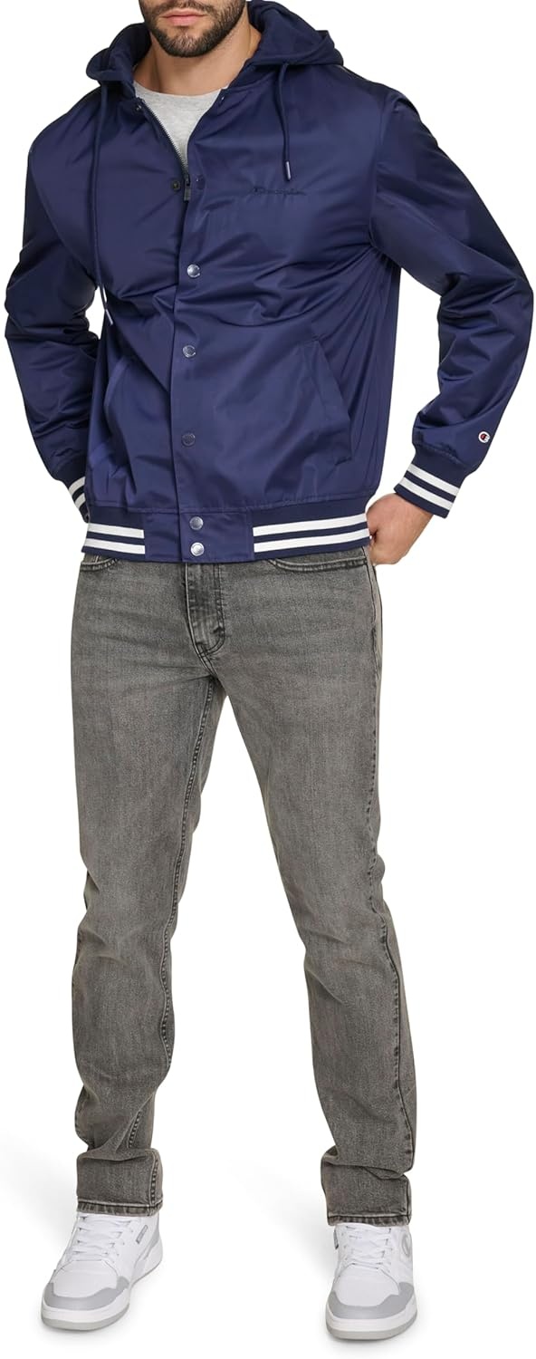 image:imageChampion Mens Lightweight Varsity Jacket With Jersey HoodPeacoat