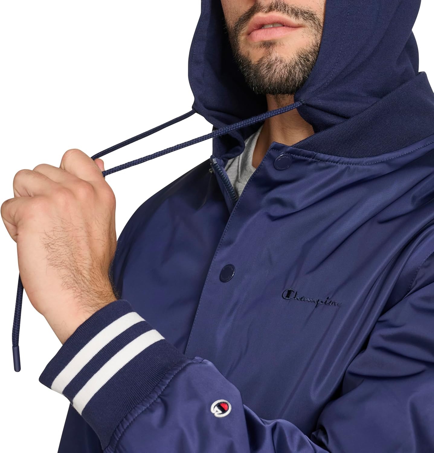 image:imageChampion Mens Lightweight Varsity Jacket With Jersey HoodPeacoat