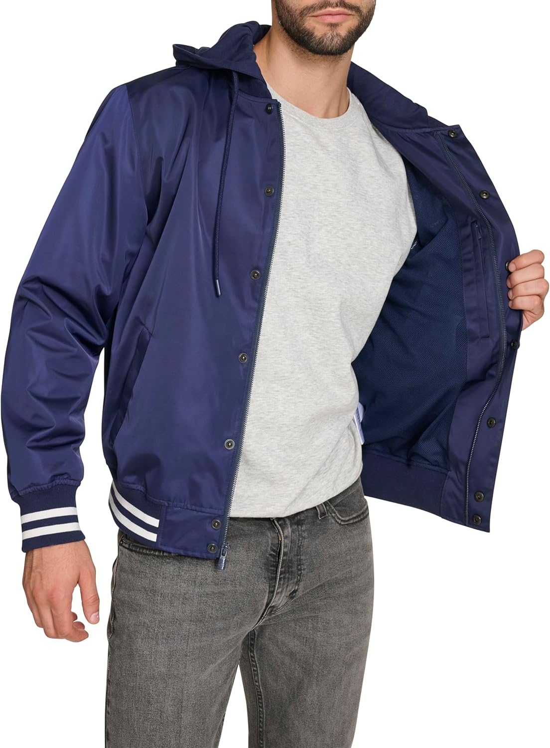 image:imageChampion Mens Lightweight Varsity Jacket With Jersey HoodPeacoat