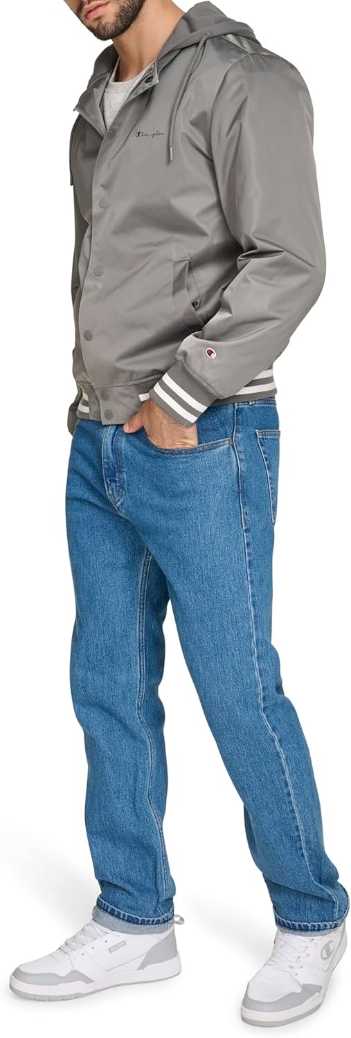 image:imageChampion Mens Lightweight Varsity Jacket With Jersey HoodPewter