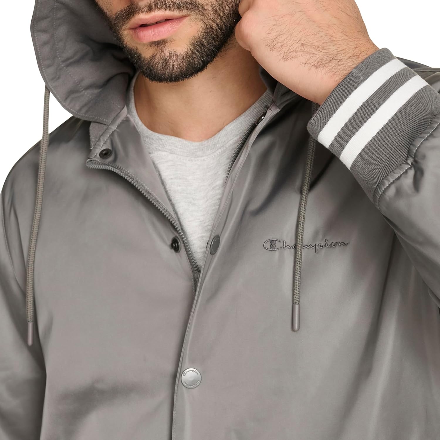 image:imageChampion Mens Lightweight Varsity Jacket With Jersey HoodPewter