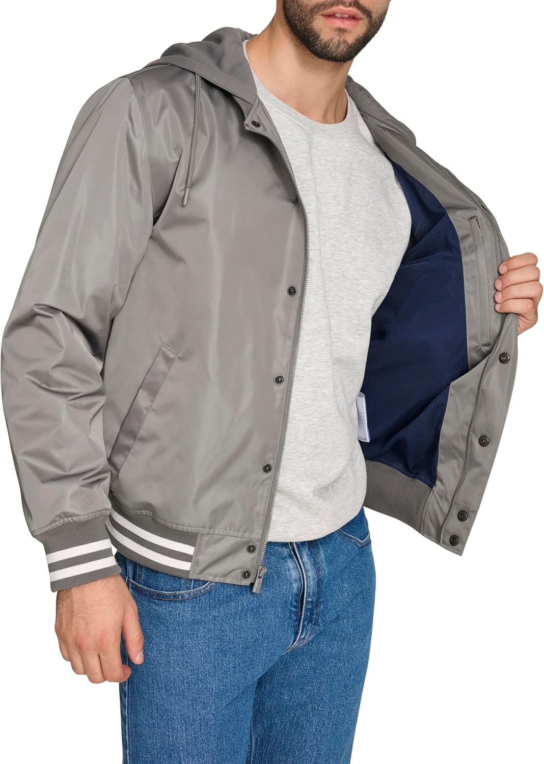 image:imageChampion Mens Lightweight Varsity Jacket With Jersey HoodPewter