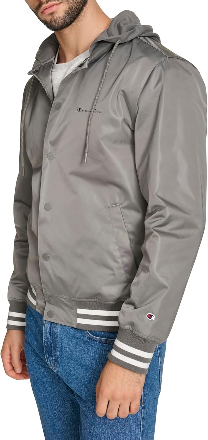 image:imageChampion Mens Lightweight Varsity Jacket With Jersey HoodPewter