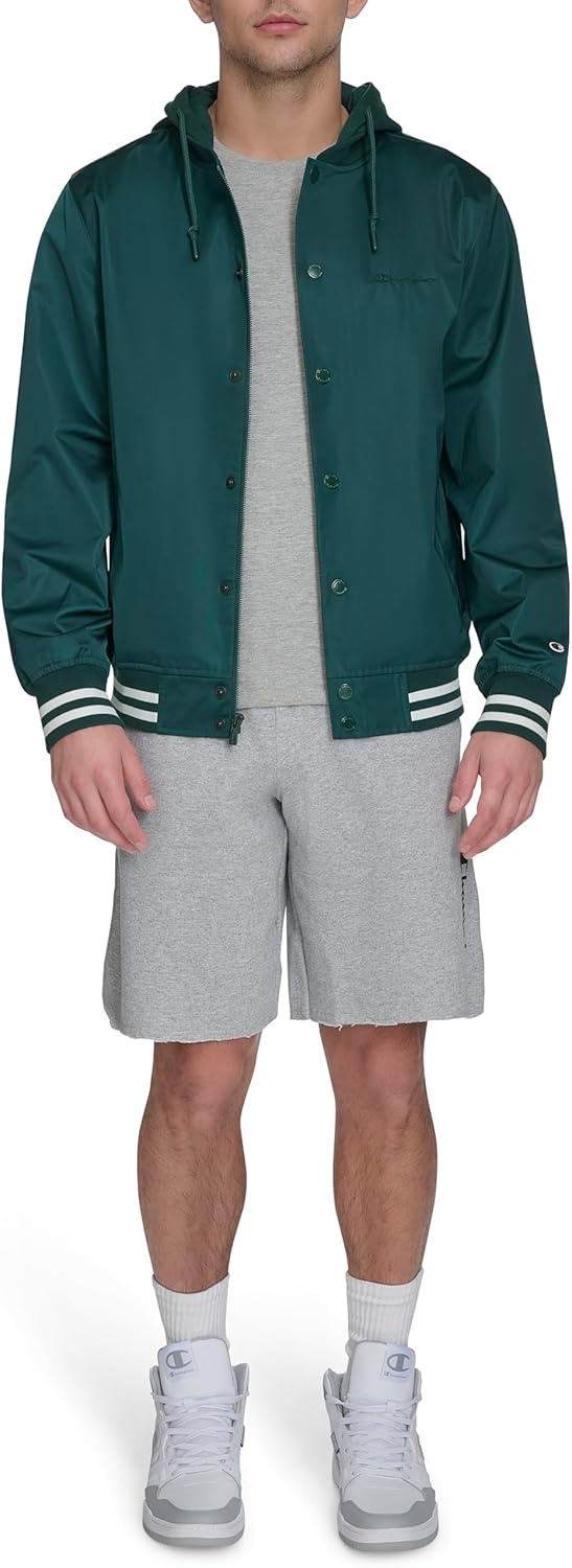 image:imageChampion Mens Lightweight Varsity Jacket With Jersey HoodRain Forest