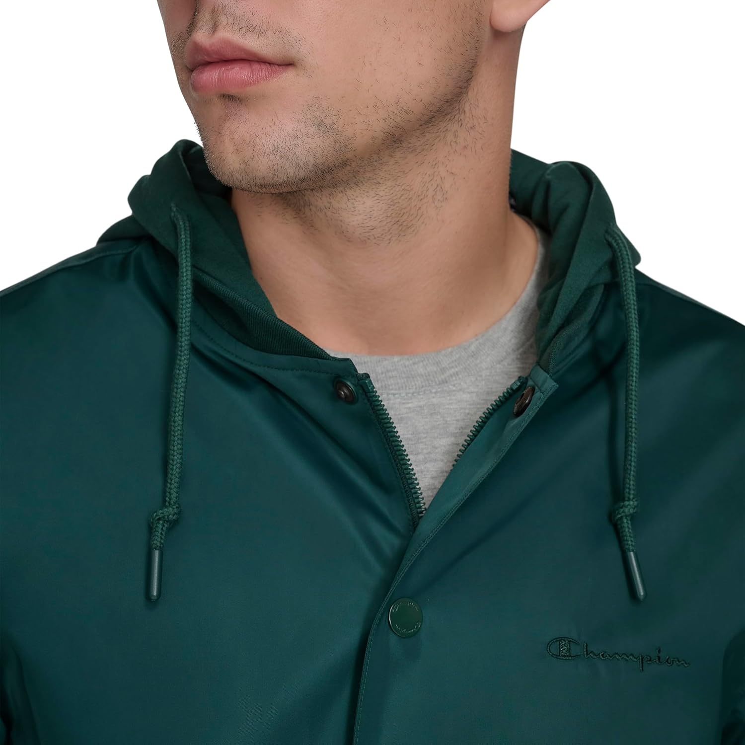 image:imageChampion Mens Lightweight Varsity Jacket With Jersey HoodRain Forest