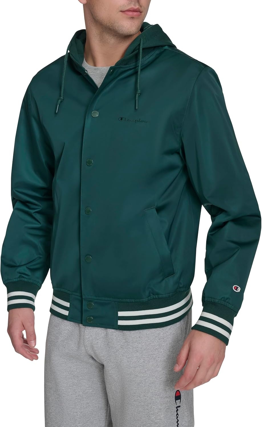image:imageChampion Mens Lightweight Varsity Jacket With Jersey HoodRain Forest