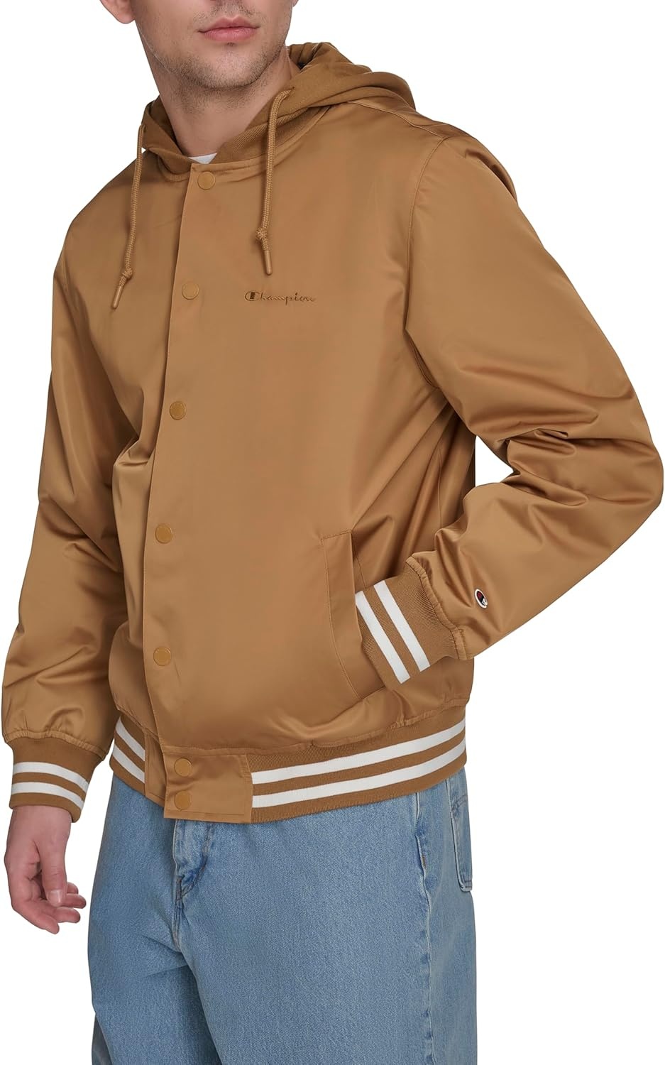 image:imageChampion Mens Lightweight Varsity Jacket With Jersey HoodTobacco