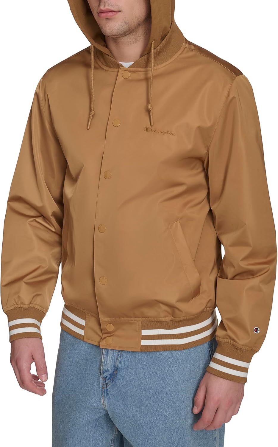 image:imageChampion Mens Lightweight Varsity Jacket With Jersey HoodTobacco