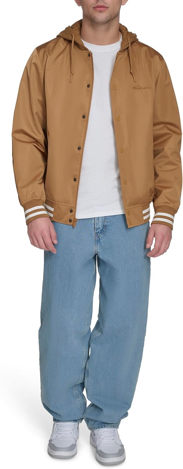 image:imageChampion Mens Lightweight Varsity Jacket With Jersey HoodTobacco