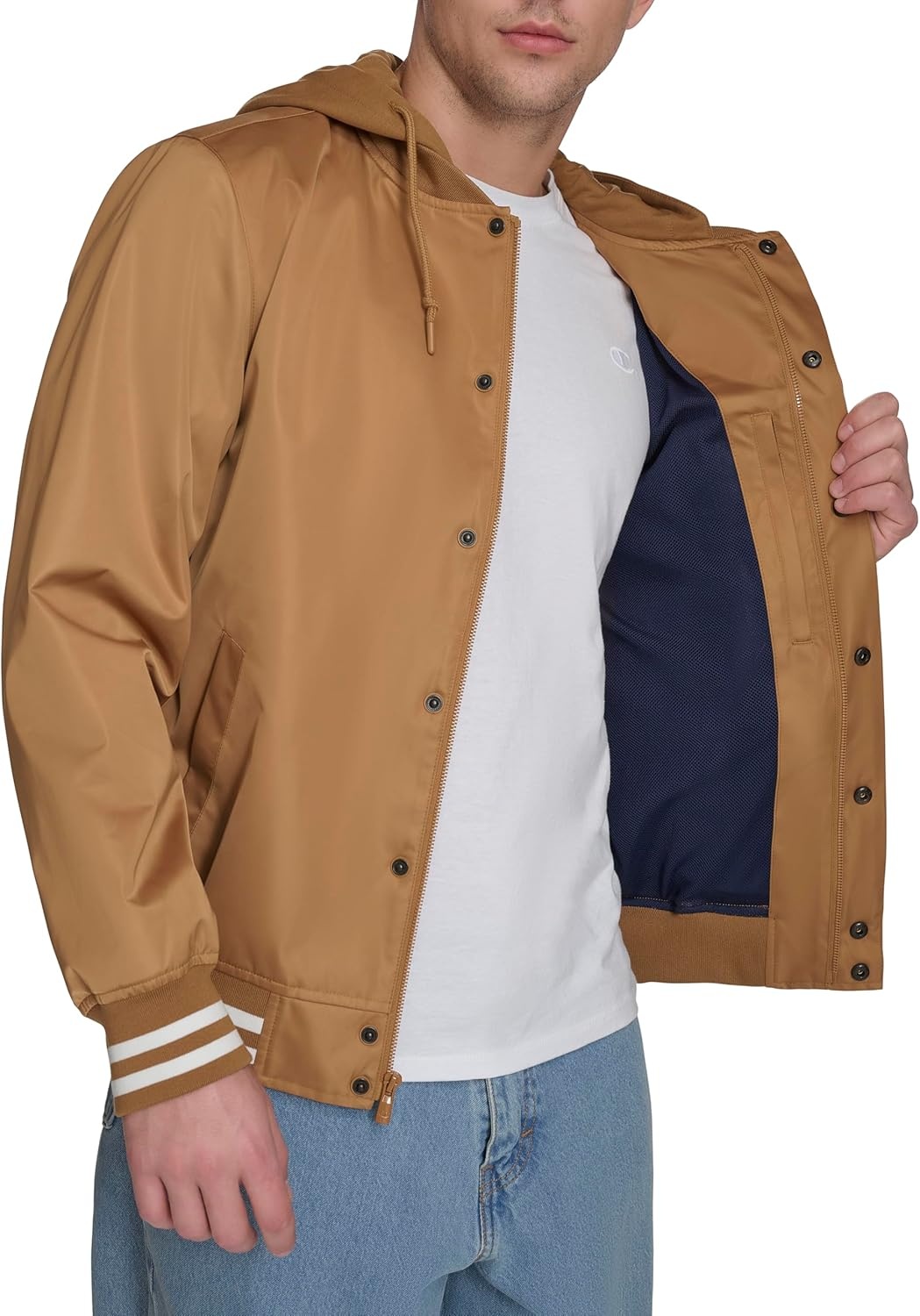 image:imageChampion Mens Lightweight Varsity Jacket With Jersey HoodTobacco