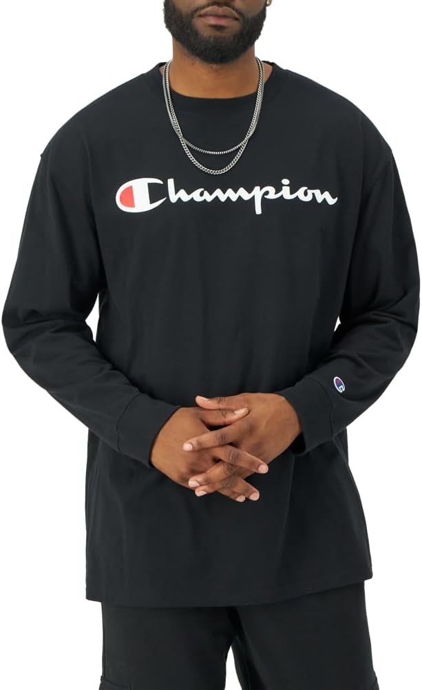 image:imageChampion Mens Long Sleeve Tshirt Classic Tshirt for Men Reg Or Big amp TallBlack Script