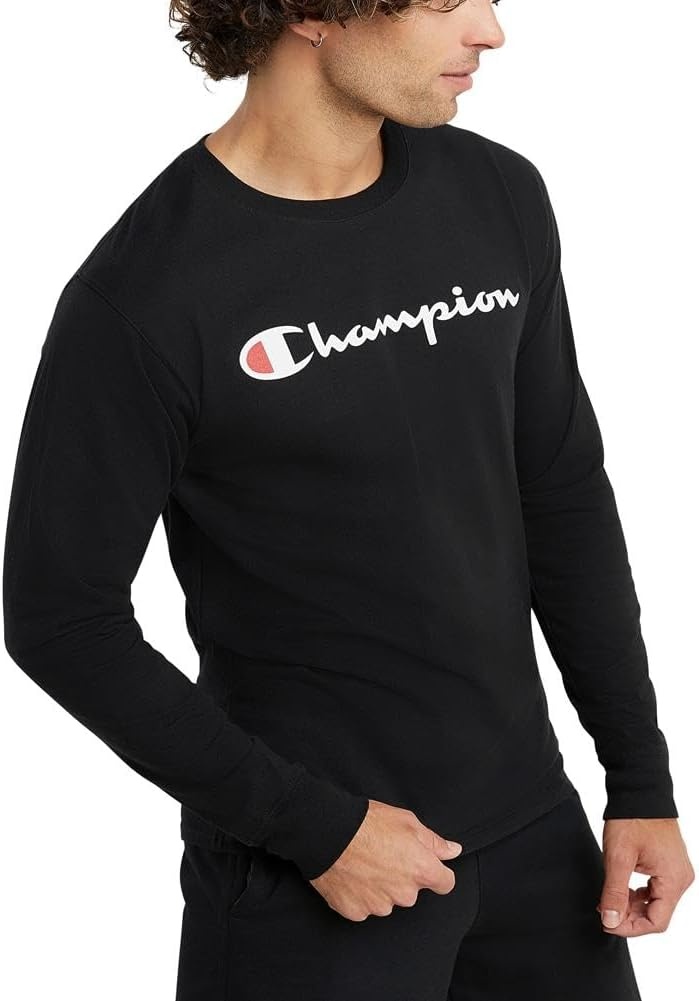 image:imageChampion Mens Long Sleeve Tshirt Classic Tshirt for Men Reg Or Big amp TallBlack Script