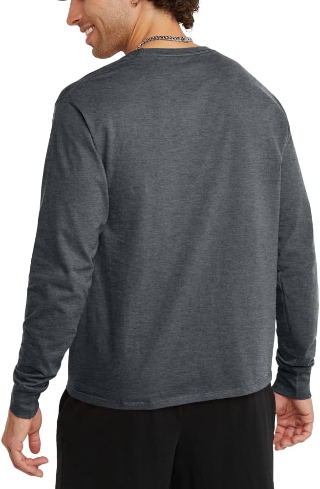 image:imageChampion Mens Long Sleeve Tshirt Classic Tshirt for Men Reg Or Big amp TallGranite Heather Classic Script Logo