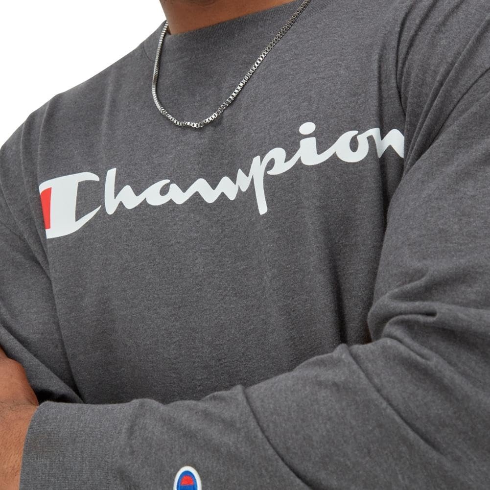 image:imageChampion Mens Long Sleeve Tshirt Classic Tshirt for Men Reg Or Big amp TallGranite Heather Classic Script Logo