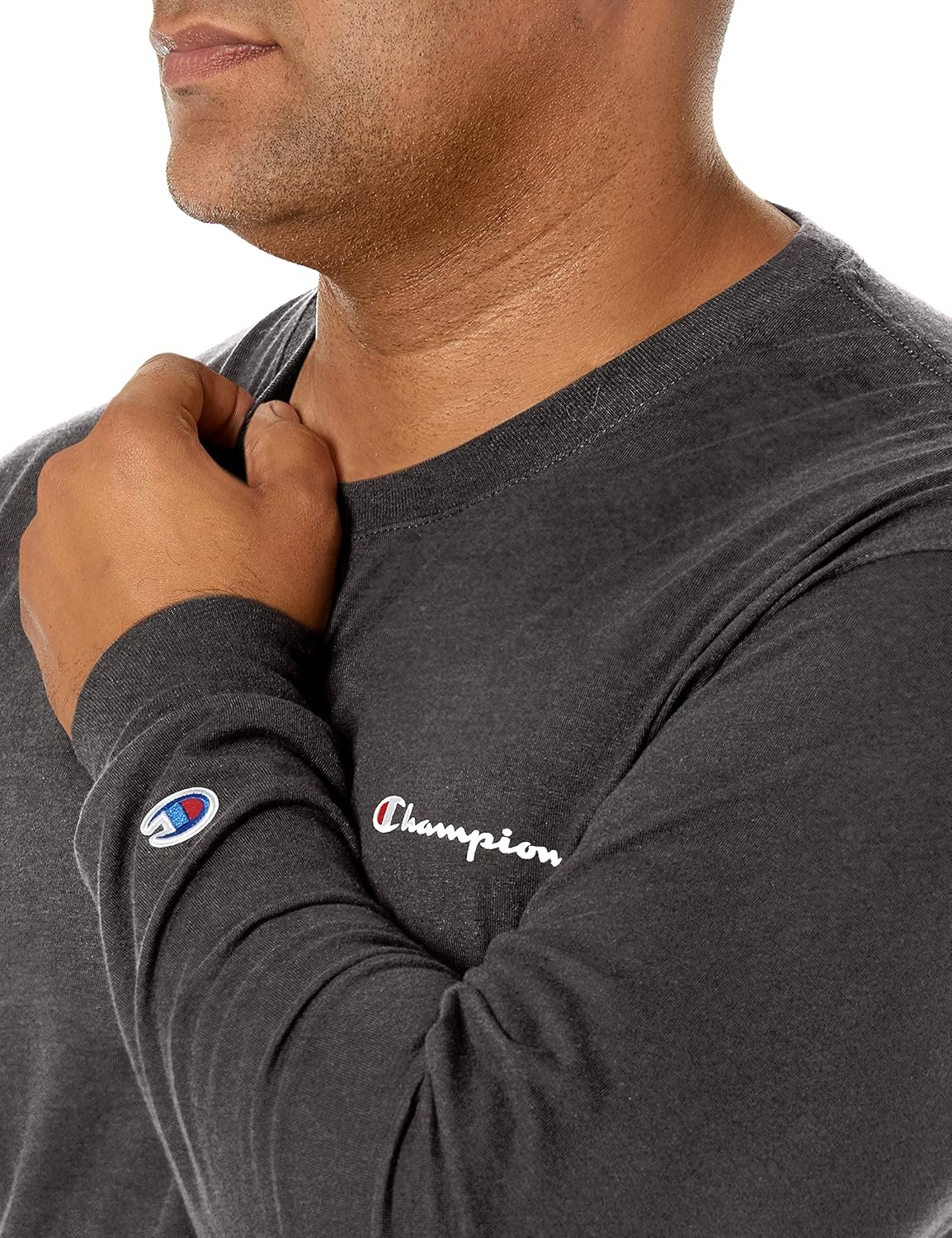 image:imageChampion Mens Long Sleeve Tshirt Classic Tshirt for Men Reg Or Big amp TallGranite Heather Small Script