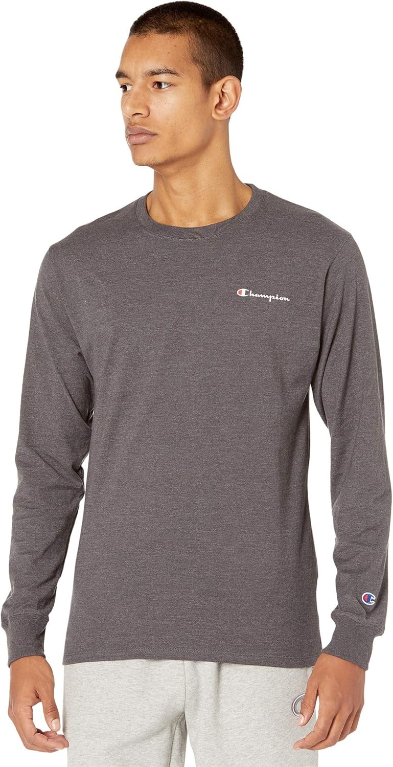 image:imageChampion Mens Long Sleeve Tshirt Classic Tshirt for Men Reg Or Big amp TallGranite Heather Small Script