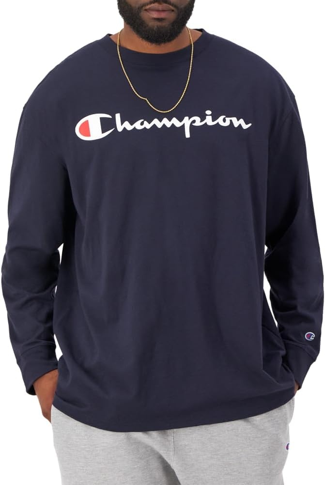 image:imageChampion Mens Long Sleeve Tshirt Classic Tshirt for Men Reg Or Big amp TallNavy Script