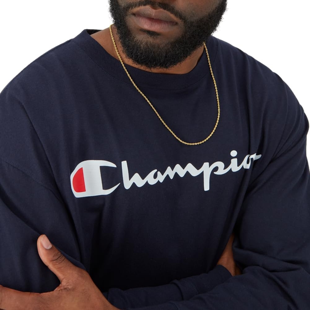 image:imageChampion Mens Long Sleeve Tshirt Classic Tshirt for Men Reg Or Big amp TallNavy Script