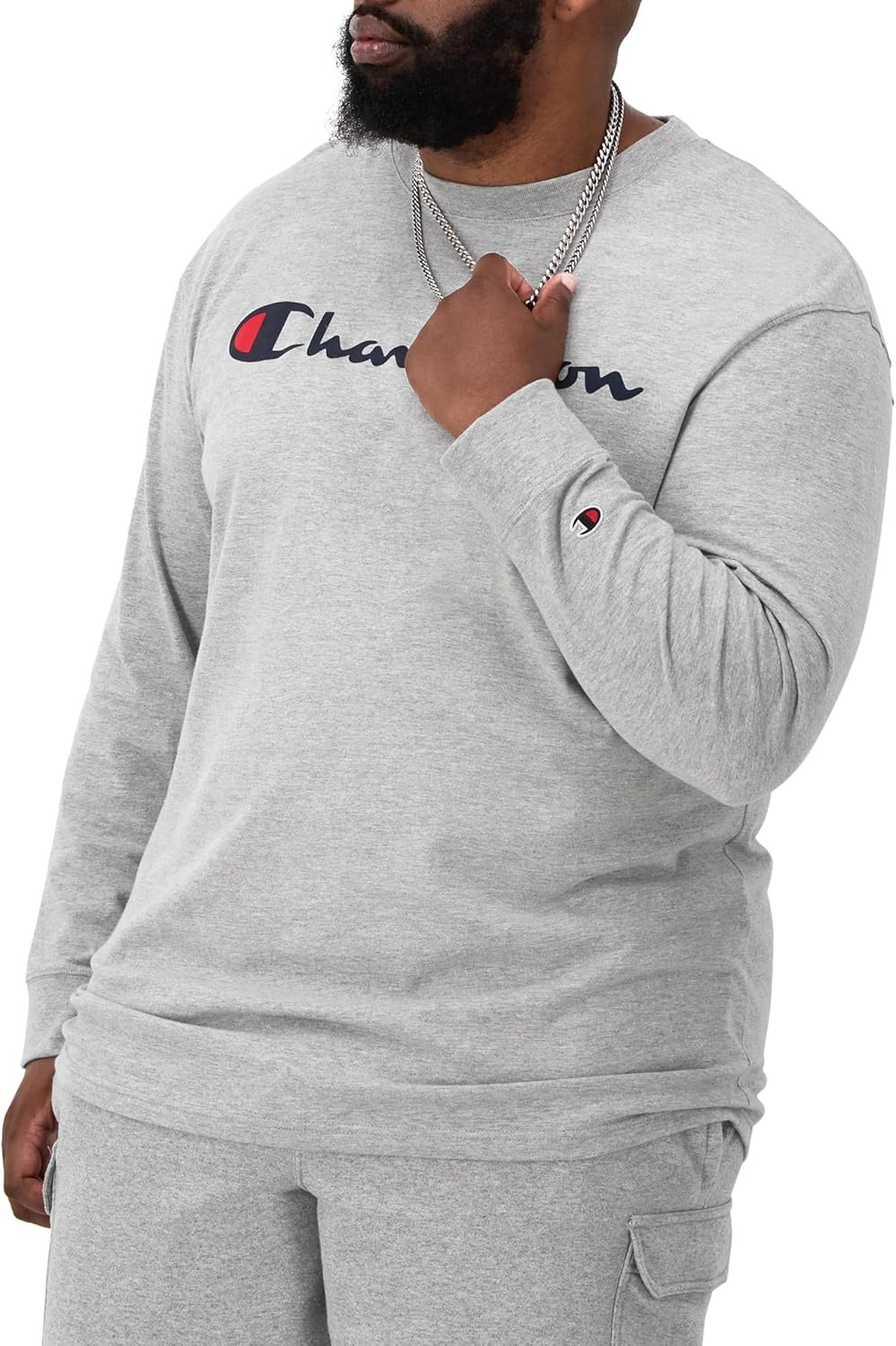 image:imageChampion Mens Long Sleeve Tshirt Classic Tshirt for Men Reg Or Big amp TallOxford Gray Classic Script Logo